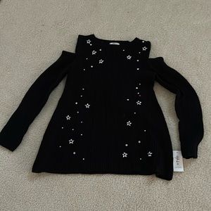 Cold shoulder bedazzled sweater